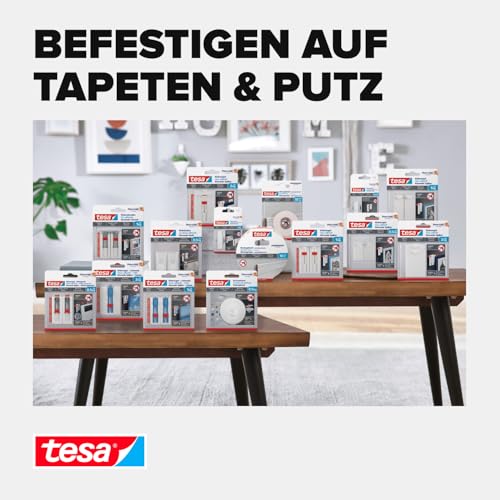 tesa Klebehaken Tapeten & Putz - selbstklebender Haken - ideal zur Befestigung von Girlanden & Lichterketten - hält bis zu 0,5kg/Haken - spurlos ablösbar
