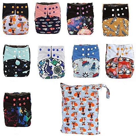 AIO Reusable Washable Cloth Diaper Nappy Overnight (6PCS AIO Double Gussets+1 Wet Bag) Medium