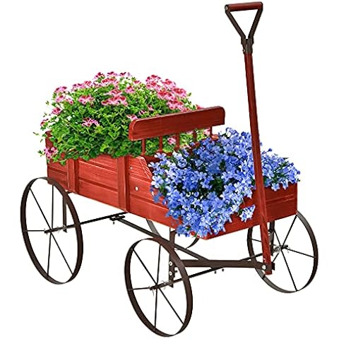 GOPLUS Carretilla de Madera para Jardin con Macetas Cover