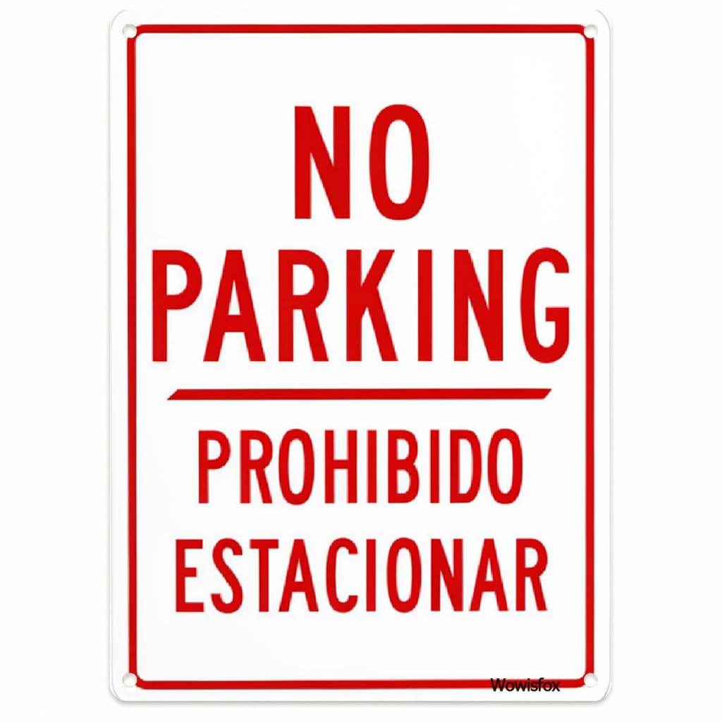 Spanish Bilingual No Parking Sign, 8 x 12 Inch Aluminum with Mounting Holes