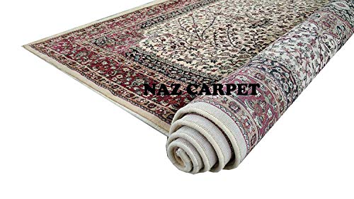 Image of Kashmiri Traditional Woollen Carpet with Advanced 1 Inch Thickness & Classical Look 90x160cm (3x5 Feet) Color Ivory