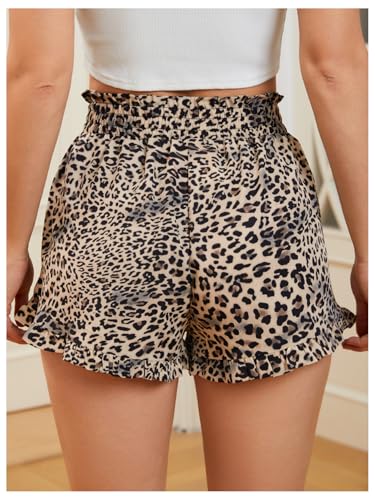 Image of MakeMeChic Women's Gingham Ruffle Lounge Shorts Elastic High Waist Pajamas Boxer Shorts