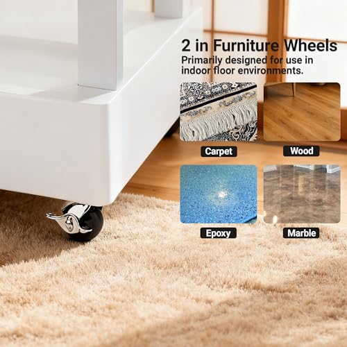 ENYKE 2" Roues Roulettes à Balle avec verrouillage latéral, roues anciennes pour meubles 360LBS, Ensemble de roulettes pivotantes en argent chromé 4 pour la table de café ottomane, 16 Vis incluses