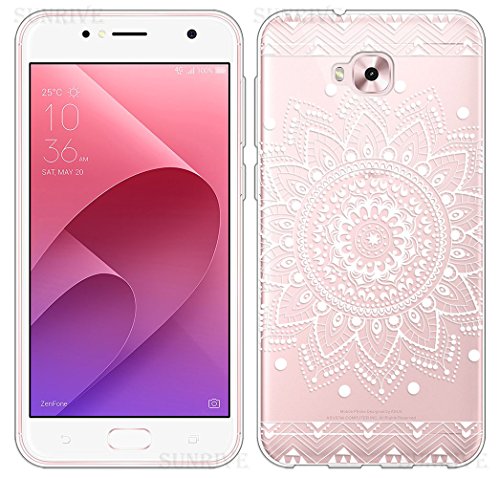 Sunrive Funda para ASUS Zenfone Live Plus ZB553KL 5,5 Pulgadas, Silicona Funda Slim Fit Gel Transparente Carcasa Case Bumper de Impactos y Anti-Arañazos Espalda Cover(TPU Flor Blanco)