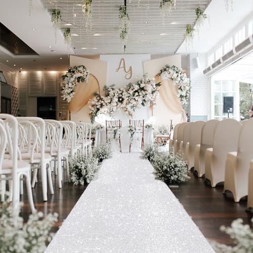OMKSIH Silver Carpet Runner for Party 4x20FT Sequin Aisle Runner for Wedding Ceremony Aisle Outdoor Walkway Runner for Weddings Glitter Carpet Rug for Prom Party Decoration Supplies