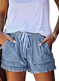 Dokotoo Womens Ladies Casual Summer Frayed Tencel Comfy Drawstring Elastic Waist Denim Jean Shorts...