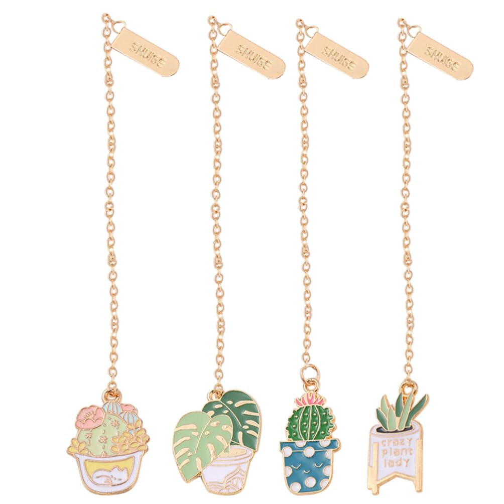 Lurrose 4pcs Metal Chain Bookmark Metal Leaf Bookmark Plant Design Decorative Reading Accessories for Book Lovers Writers Readers