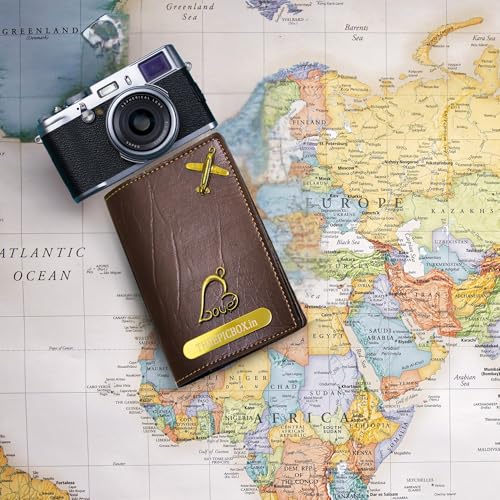 Image of Personalized Passport Cover - Custom Name Engraved Vegan Leather Travel Wallet - Stylish & Durable Passport Holder for Men & Women - Luxury Travel Accessory (Brown)