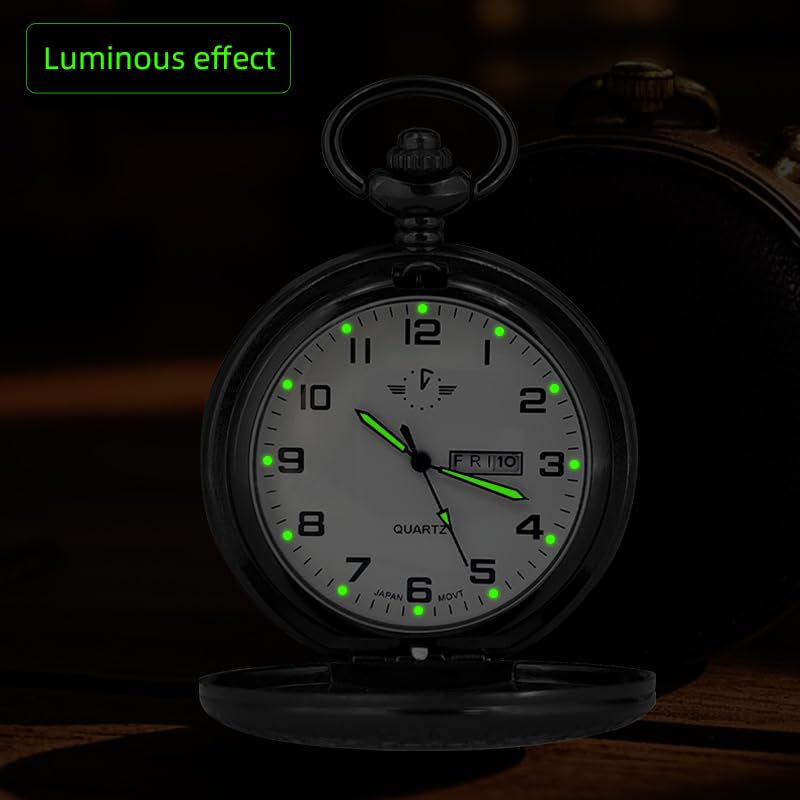 Image of BOSHIYA Smooth Quartz Pocket Watches for Men Classic Arabic Digital Luminous Dial & Day Date Pocket Watch with Chain Christmas Graduation Birthday Gifts