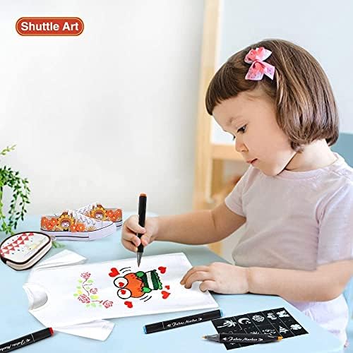 40 Colours Fabric Pens Permanent for Clothes, Shuttle Art Dual Tip Fabric Marker Pens for T-shirt, Shoes , Non-toxic & No Bleed Permanent Fabric Pens for Kids Adult Painting Writing