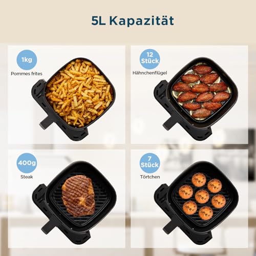 Image of Midea 5L Air Fryer with HeatXpress Technology, 90% Oil Reduction, 7 Programs, Clear Illuminated Window, Non-stick, Time and Energy Saving