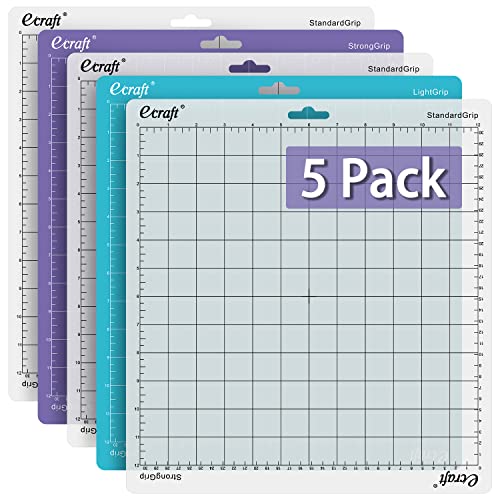 Ecraft 12x12 Cutting Mat 5-Pack for Silhouette Cameo 5/4/3/2/1 Variety Grip (StrongGrip StandardGrip LightGrip) Gridded Non-Slip Replacement Mats for Crafts Quilting & Sewing