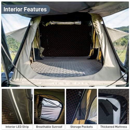 Naturnest Hard Shell Rooftop Tent Hardshell Roof Top Tent Car Camping for Pickup Wagon Van SUV All Seasons with Telescopic Ladder (Black & Beige) - Thumbnail 5