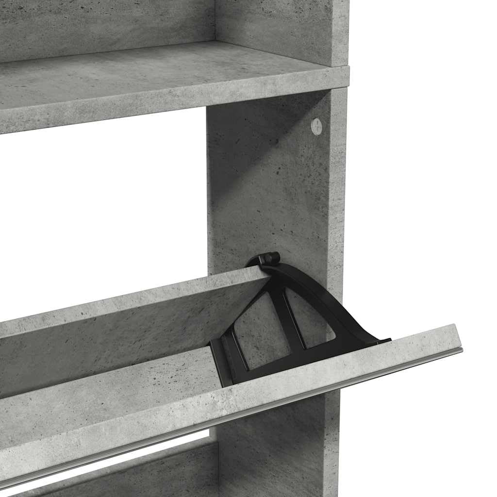 Generisch Zapatero con espejo, 4 compartimentos, color gris hormigón, 63 x 17 x 134 cm, moderno zapatero con compartimentos basculantes de madera, ideal para pasillo y salón