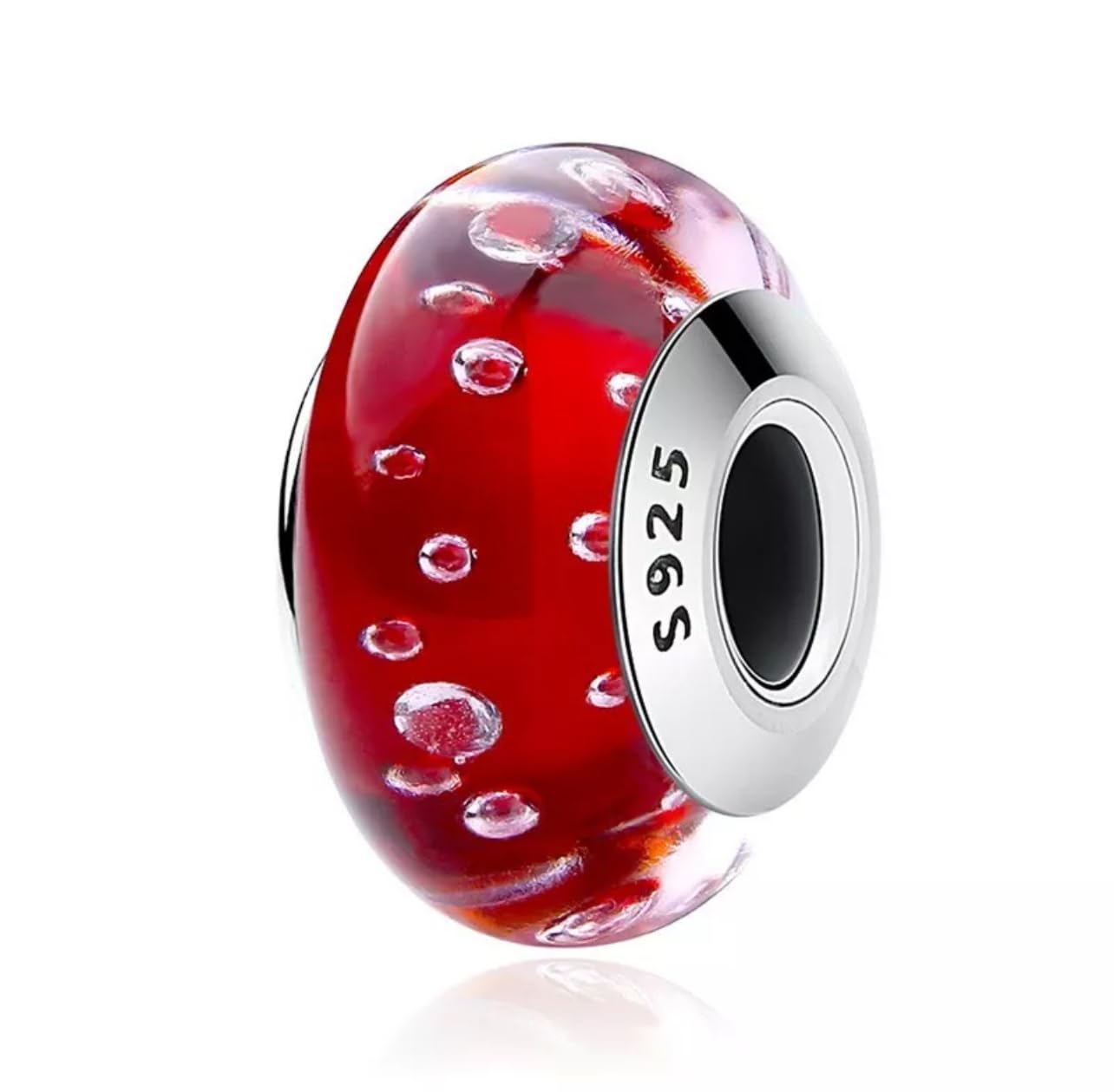 MOCHAMIK Rote Glas-Charmperle aus echtem 925er-Sterlingsilber, kompatibel mit Armband