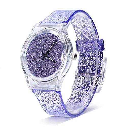BESTT para Mujer Relojes de Cuarzo Glitter Powder Reloj de Pulsera Caja de Esfera Redonda Relojes con Correa de plástico cómodos para Adolescentes Señora Reloj de Pulsera Relojes Femeninos (Purple)