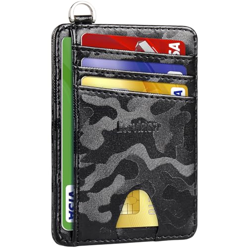 Image of Slim Minimalist Front Pocket Wallet, RFID Blocking Credit Card Holder Wallet with Detachable D-Shackle for Men Women