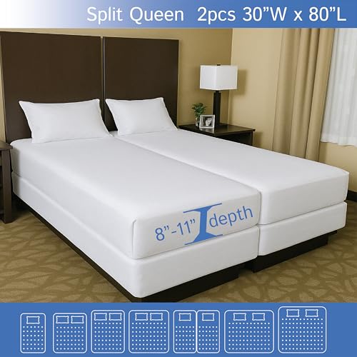 Split Queen Mattress/Box Spring Encasement 30" x 80" (2PCs) - Waterproof Zippered Protector Premium Quality Hypoallergenic Bed Cover Protects Against Dust - Breathable Smooth Fabric