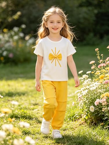 Image of Girls 4 Pieces Outfits Short Sleeve Printed Tee Tops and Pants Set 4-12Y