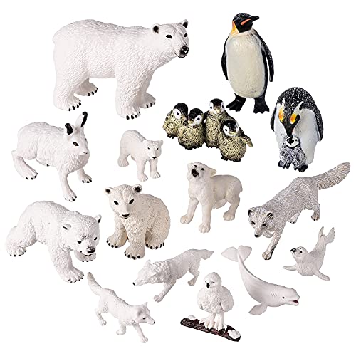 FLORMOON Polar Animals Figurines Cake Topper - 15Pcs Realistic Plastic Penguin Polar Bear Action Model - for Christmas Decoration, Birthday Gift for Kids