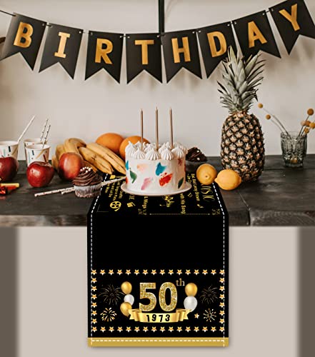 Happy 50Th Birthday Table Runner -50 Year Old Birthday Party Decorations -50 Anniversary Party Supplies Black Gold Desk Runner -72 X 13 Inches #TOP2