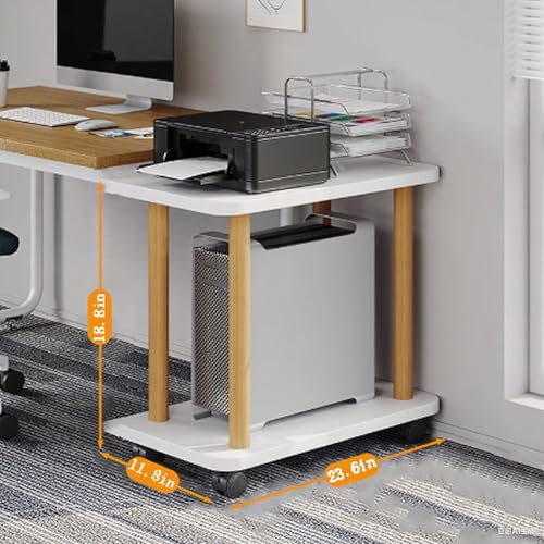 Generico Supporto per Stampante Bianco a 2 Livelli con Ruote, ripiano Mobile per Computer, Carrello portaoggetti Compatto da posizionare sotto la scrivania per Piccoli spazi, Versatile Carrello Porta