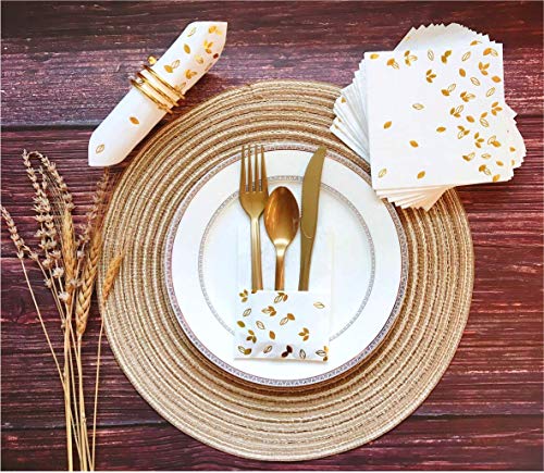 Winoo Design PT4 100 Pk Gold Napkins - 4 Assorted Designs - 3-Ply Cocktail Napkins Folded 5 X 5 Inches Bar Napkins Disposable Party Napkins Paper Napkins Dinner thumb #5