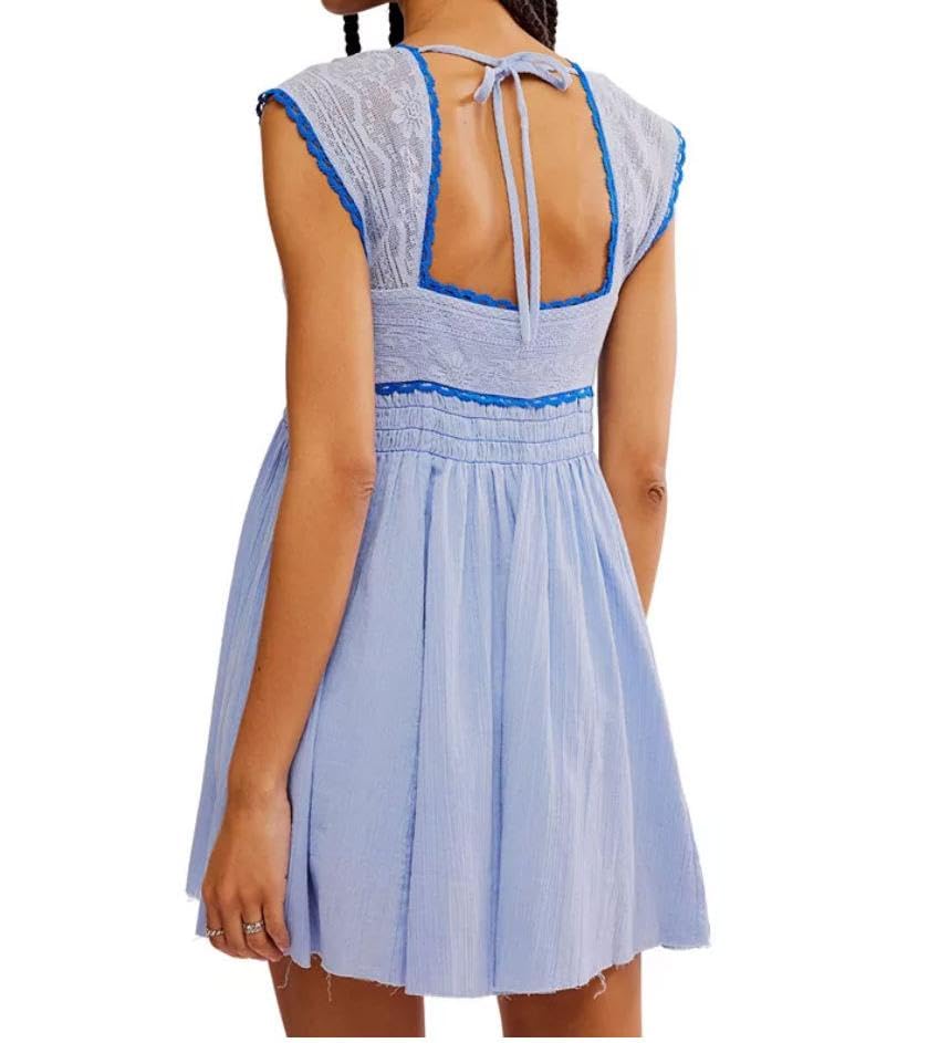 Womens Floral Lace Halter Mini Dress Elastic Corset Square Neck Sleeveless Flowy Ruched Dresses2