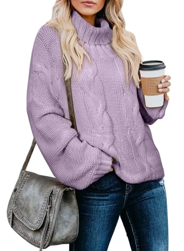 Image of Dokotoo Womens 2026 Winter Fall Solid Turtleneck High Neck Balloon Long Sleeve Sweaters Pullover Outerwear