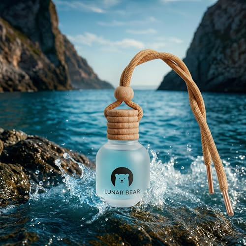 Image of LUNAR BEAR Blue Water Car Air Freshener | Hanging Car Perfume Diffuser with Protective Case | Luxury Car Fragrance Made with Premium Essential Oils | Alcohol Free & Long Lasting