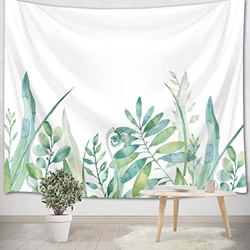 Tapeçaria de parede para pendurar folhas verdes de aquarela LB, plantas naturais, folhas botânicas,