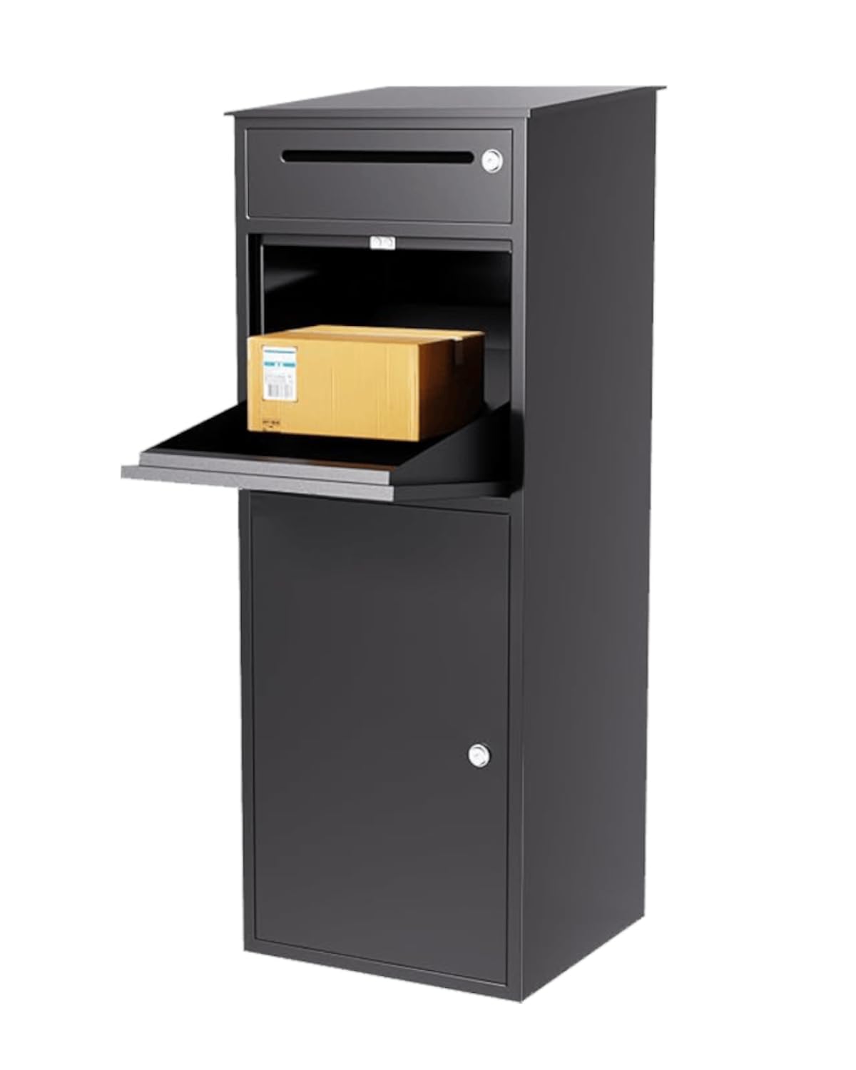 Paketbox, XXL Briefkasten mit Paketfach, Standbriefkasten Abschließbar & Wetterfest, Verzinkter Stahl Postkasten für Pakete, Anthrazit, Sicher draußen für Briefe & Pakete