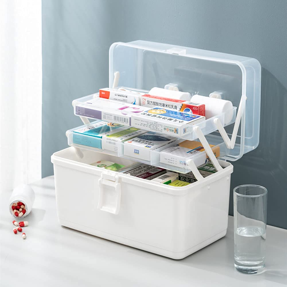 Apteczka pierwszej pomocy Puszka do przechowywania leków w domu Organizator Pudełko z przegródkami Apteczki Białe, s(White,L)