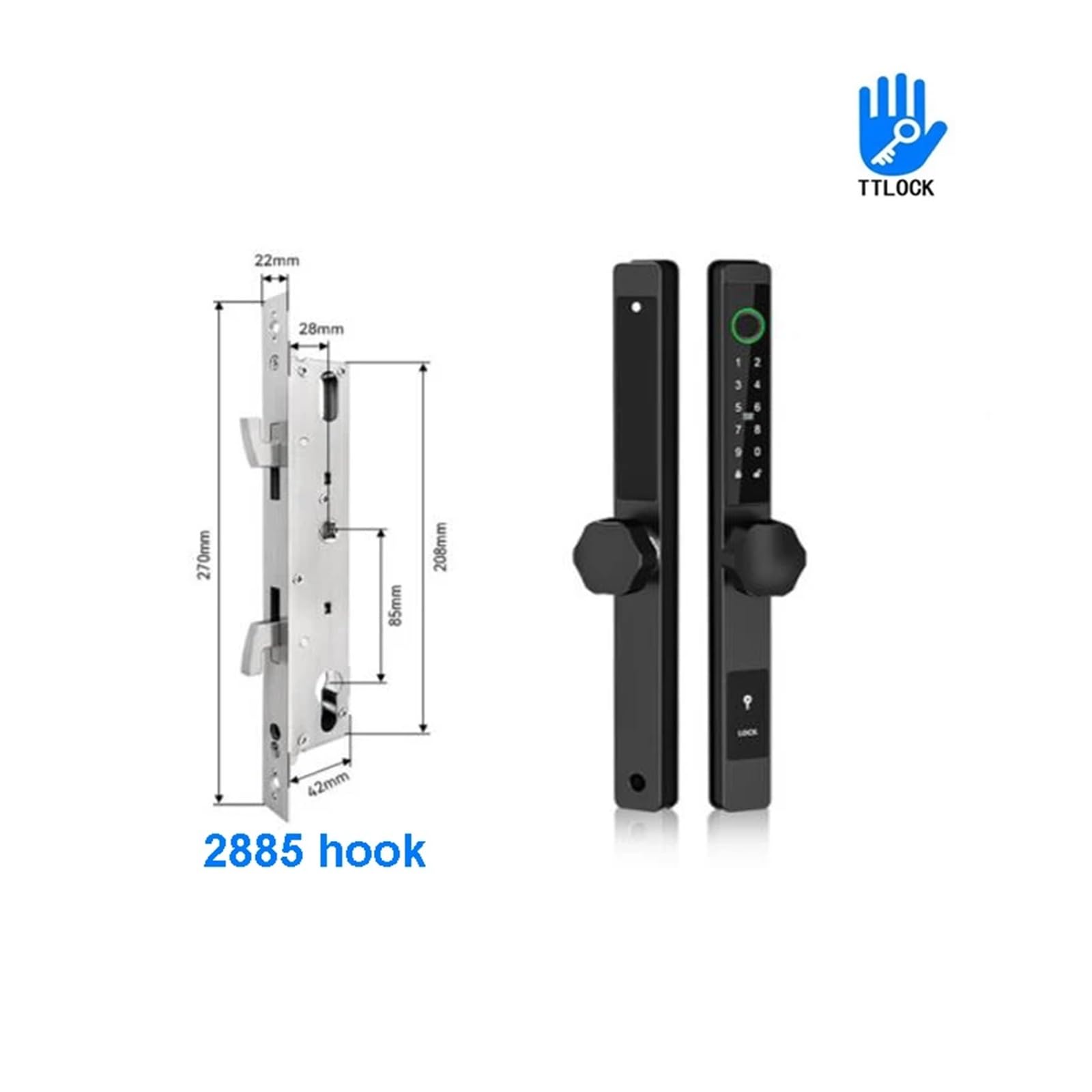 3CM Slim Smart Door Lock - Fingerprint, Card, Code & App Control For Sliding Aluminum Doors (Silver 2885-long)