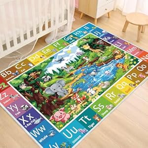 ABC Rug for Kids Room, ABC Baby Mats for Floor Toddlers, Alphabet Play Mat Elementary Preschool Kid’s Rugs with Animal Illustrations – (59X39.4 Inches)