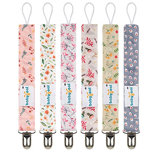 Image of Babygoal Floral Pacifier Clips, 6 Pack Pacifier Holder Clips 6MP21
