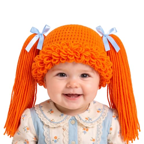 Halloween Cabbage Costume Yarn Wig, Orange 4, Straight Pigtails