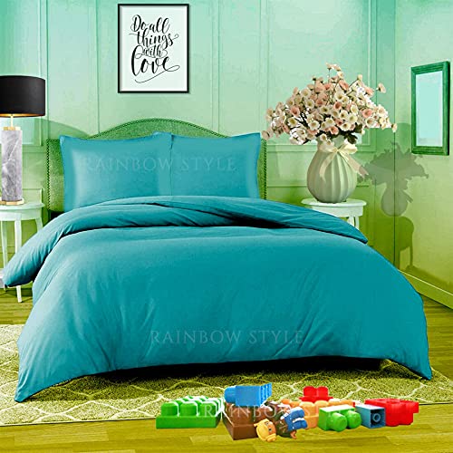 Rainbow Style Duvet Quilt Cover Bedding Set With Matching Pillow Cases Poly Cotton Plain Dyed Easy Care COLOUR TEAL KING