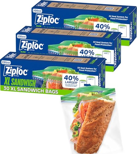 Ziploc XL Sandwich Bags, Food Storage, 90 Count (30 Count, 3-Pack) - image 1