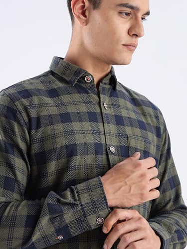 Image of TURMS Men's Casual Checks Shirts, Odor Control, Moisture Wicking, Button Down Collar, Cool Tech Cotton Fabric, Tailored Fit, Full Sleeve