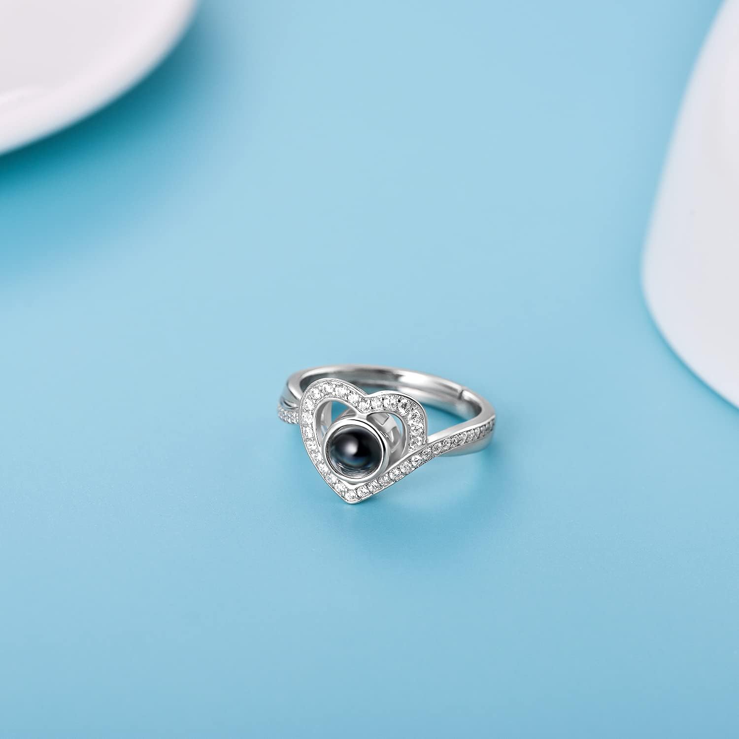 LONAGO 925 Sterling Silver I Love You 100 Language Heart Ring Engagement Ring for Women Couple Mother