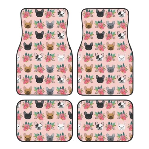French Bulldog Gifts WSHFFILO French Bulldog And flowers printed Car Foot Mat Four-Piece Set Car Floor Mat
