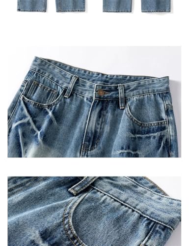 Men's Bleached Jeans Straight Baggy Hip Hop Vintage Distressed Trousers Korean Denim Pants4