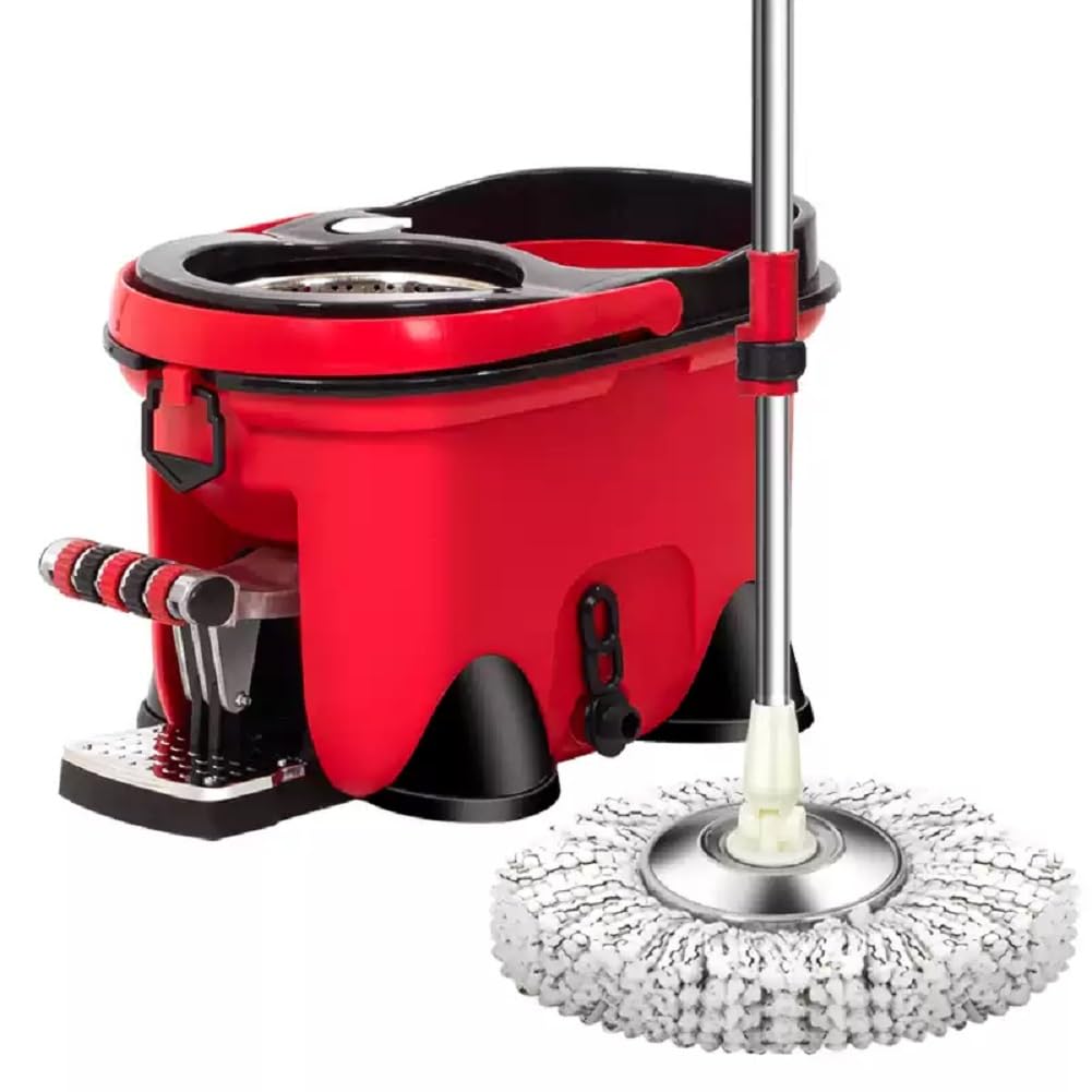 Juego De Fregona con 132Cm Palo Telescópico, Cubo Escurridor Giratorio Y Recambio De Microfibras, Mop Incluye 4 Recambio Adicional, for All Types Floor Cleaning