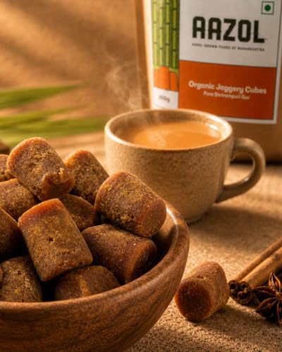 Image of Aazol Organic Jaggery Cubes: Pure Shrirampuri Gur - 1.95kg (650g - Pack of 3) | Natural & Organic | Made with Pure Desi Cow Ghee | Best Texture | Long Shelf Life