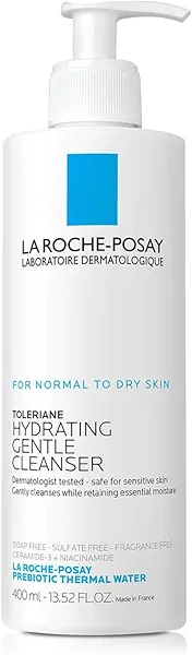 La Roche-Posay Toleriane Hydrating Gentle Face Cleanser, Daily Facial Cleanser with Niacinamide and Ceramides for Sensitive Skin, Moisturizing Face Wash for Normal to Dry Skin, Fragrance Free