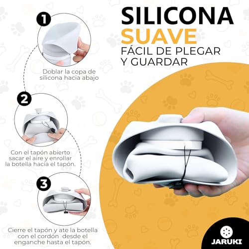 Miniatura 3 de Jaruki Bebedero Portátil Perro Plegable Silicona 550 Ml Dispensador De Agua Para Perros Fácil De Limpiar Botella De Agua Para Perros Para Viajes Y Paseos Agua Fresca Siempre Disponible Gris