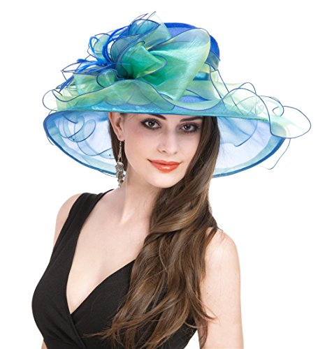 SAFERIN Women's Organza Church Kentucky Derby Fascinator Bridal Tea Party Wedding Hat (3190-Green Blue Mesh)