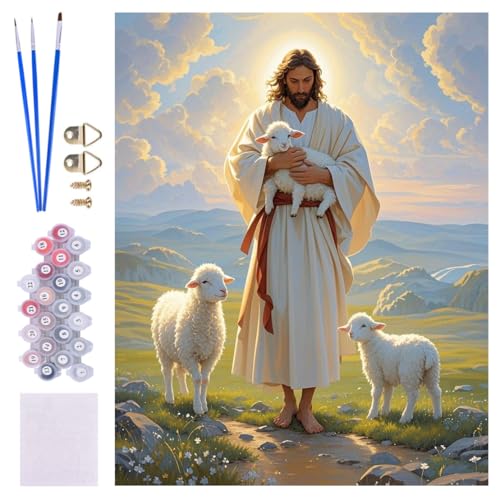ACIOPPL Jesus Paint by Numbers for Adults Beginner Christian Easy Paint by Number Kits on Canvas Religious Oil Painting Canvas Jesus Lamb DIY Oil Painting Set for Gift Home Wall Decor 16 x 20 Inch