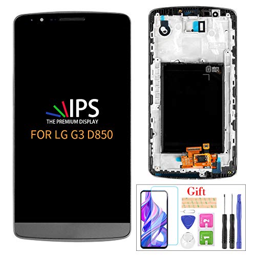 Compatible with LG G3 D850 LCD Display Screen Replacement,for LG G3 D850 D851 D855 VS985 LS990 Display LCD Panel Repair Parts Kit,with Tempered Glass+Tools + Black with Frame